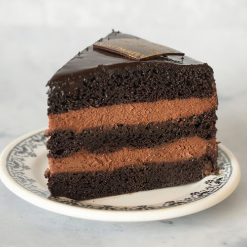Rich chocolate layer cake with ganache