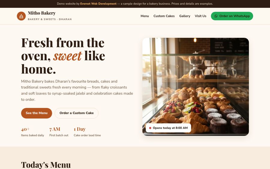 Bakery website demo by Everest Web Development