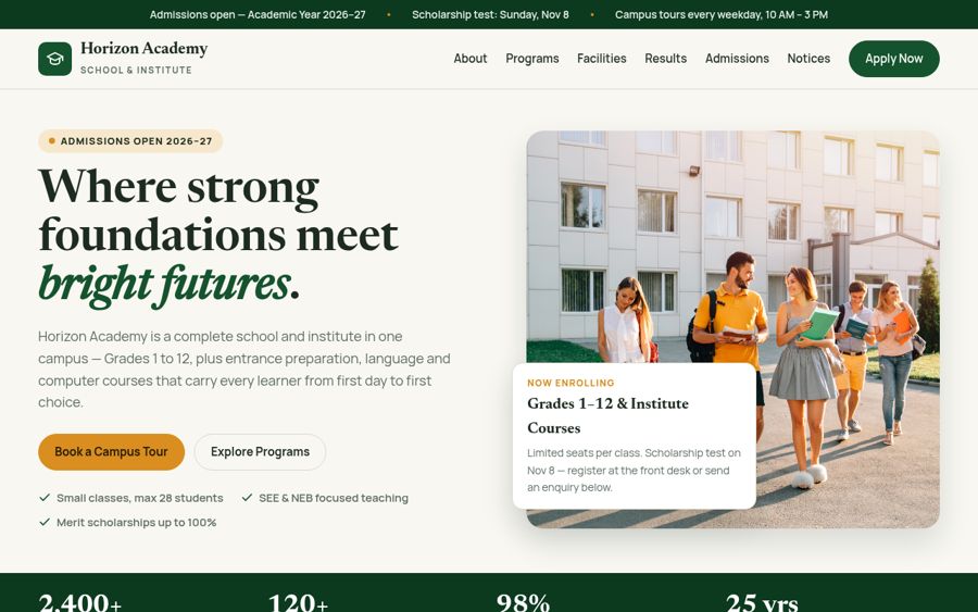 School website demo by Everest Web Development