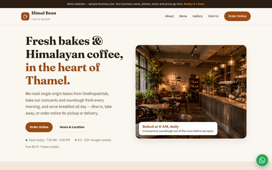 Cafe and Restaurant website demo by Everest Web Development