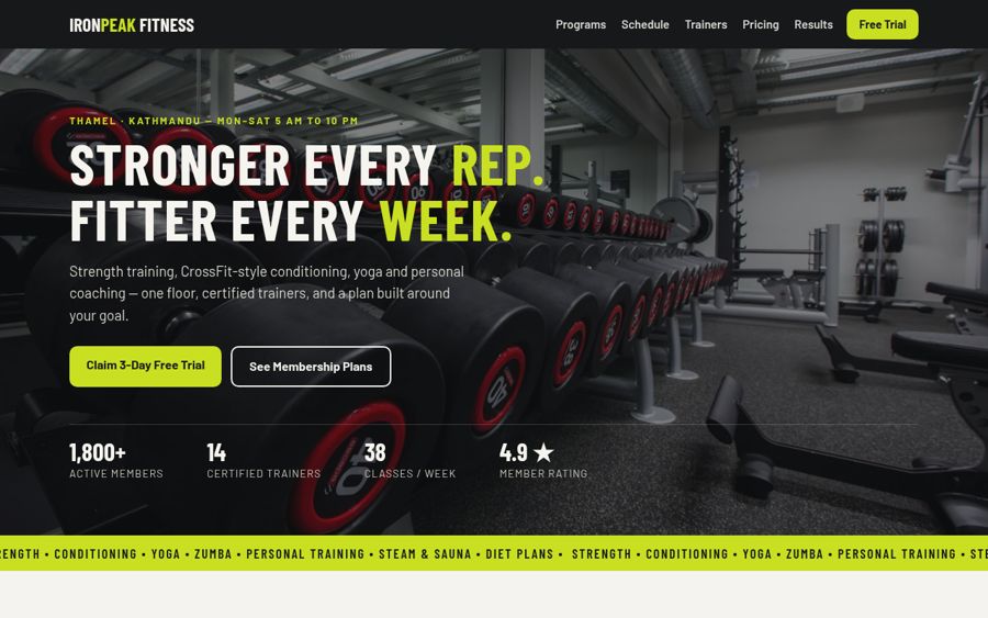 Gym website demo by Everest Web Development