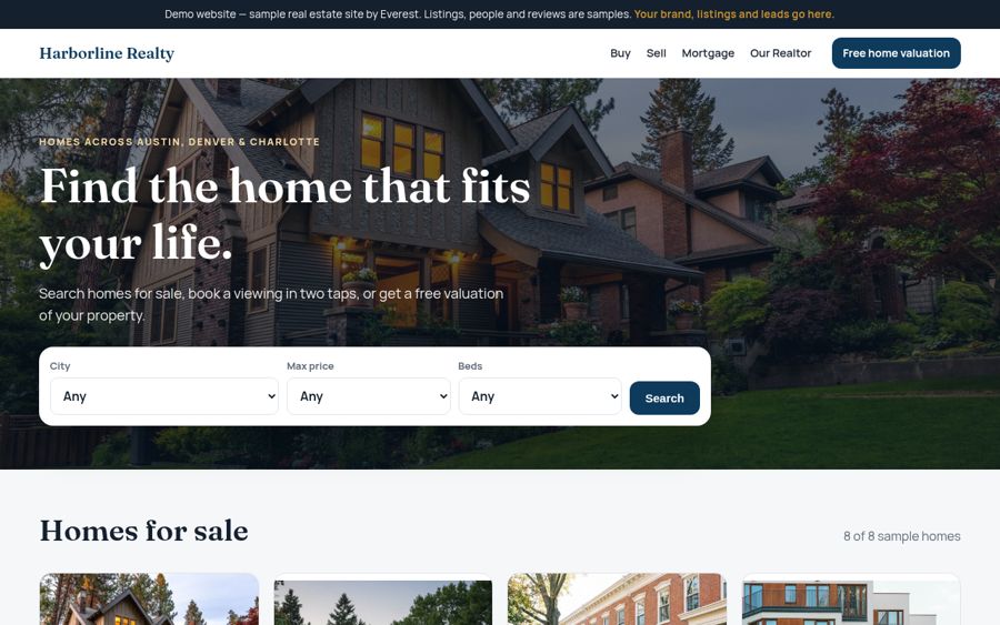 US real estate website demo by Everest Web Development
