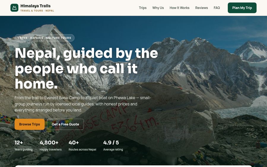 Travel website demo by Everest Web Development